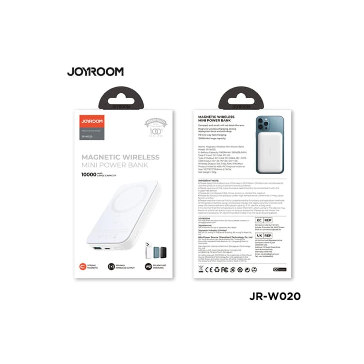JOYROOM-W020 20W Mini magnetic wireless power bank 10000mah - White